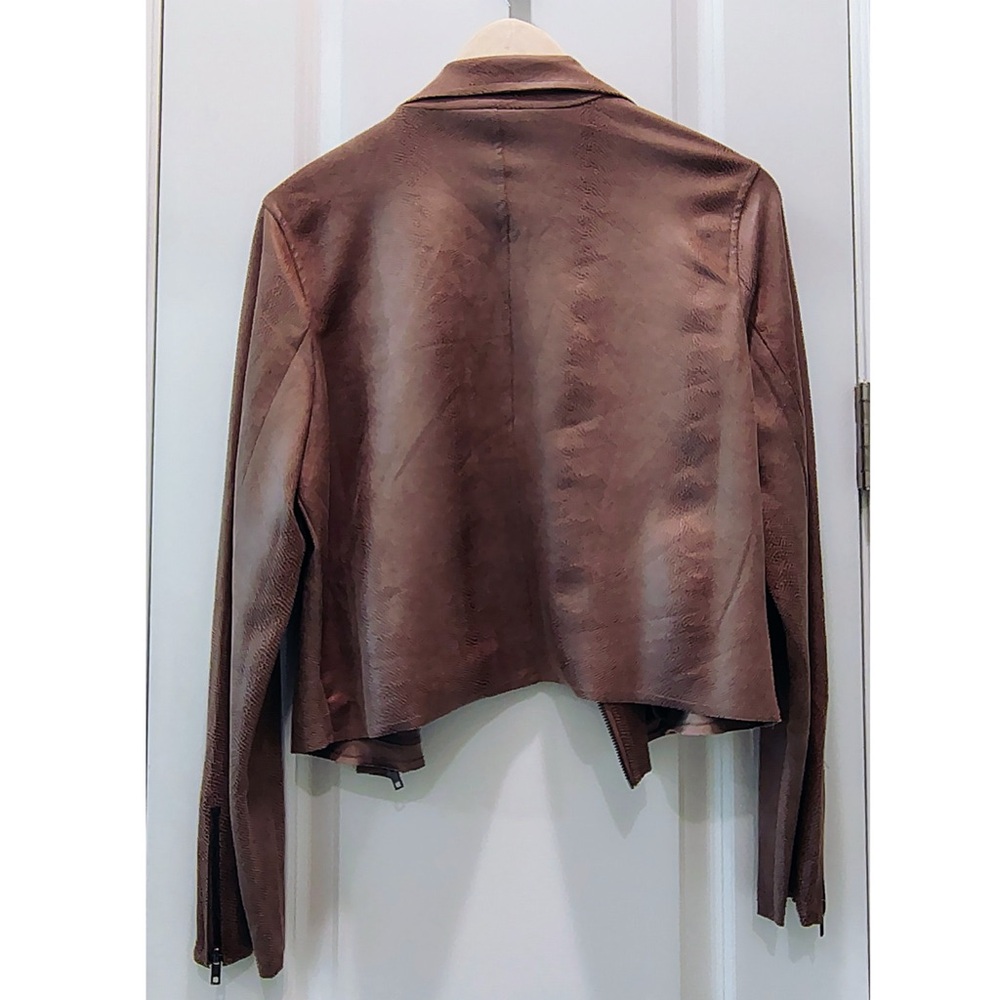 Skies Are Blue Faux Snake Print Brown Moto Jacket NWT - Picture 5 of 11